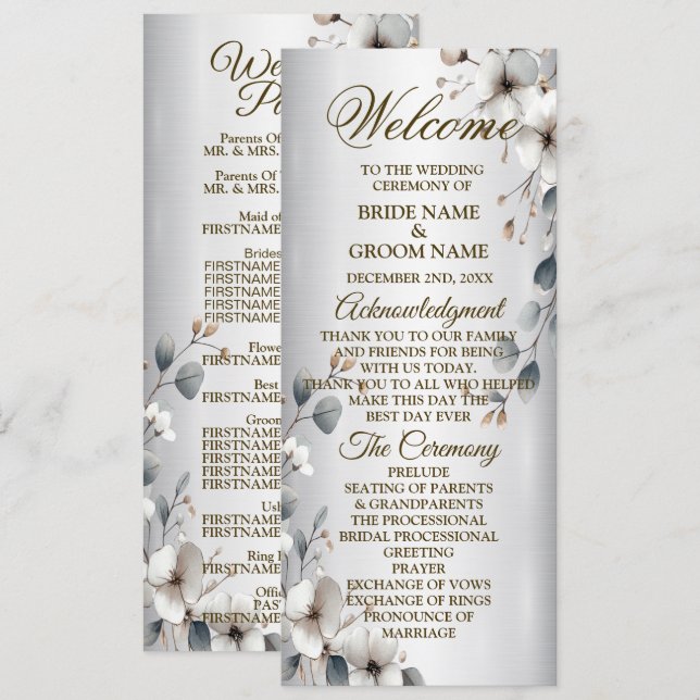 Programa Casamento de Prata de Frame Dourado das Flores Bra (Frente/Verso)