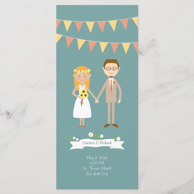 Programa Casamento de Retrato do Casal de Cartoon Ilustrado (Frente)