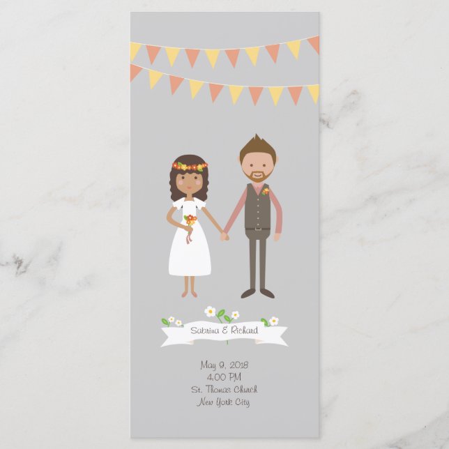 Programa Casamento de Retrato do Casal de Cartoon Ilustrado (Frente)