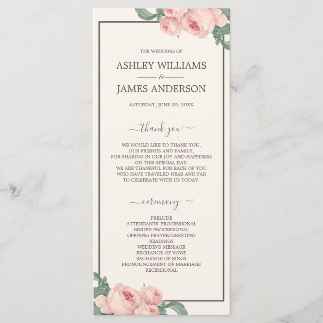 Programa Casamento De Rosa Cor-De-Rosa Esbranquiçada, Chic  (Frente)