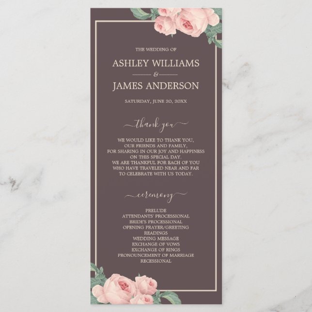 Programa Casamento de Rosa Rosa Turva Rosa Brilhante Chic F (Frente)