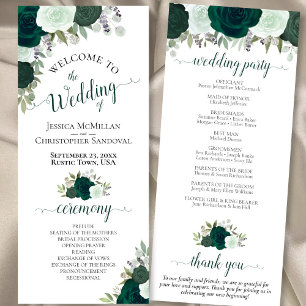 Programa Casamento de Rosas Elegante Rustic Emerald Green