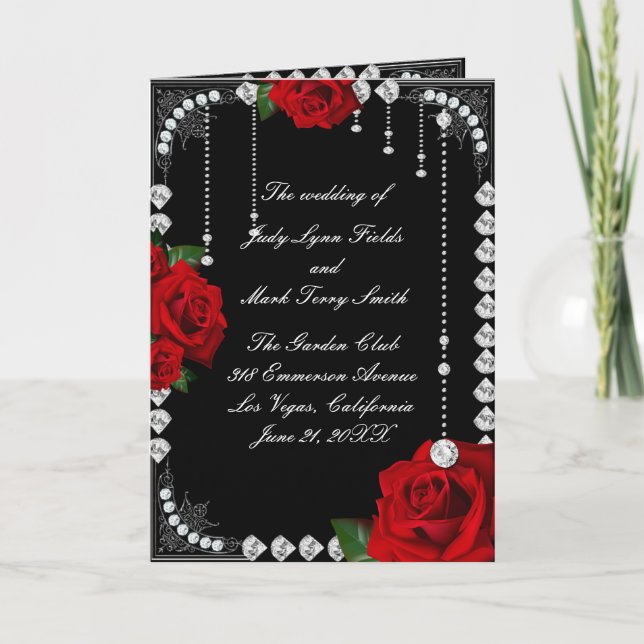 Programa Casamento De Rosas vermelhas Românticas E Diamante (Frente)