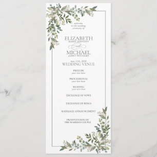Programa Casamento de Roteiro Verde Eucalyptus Botanical