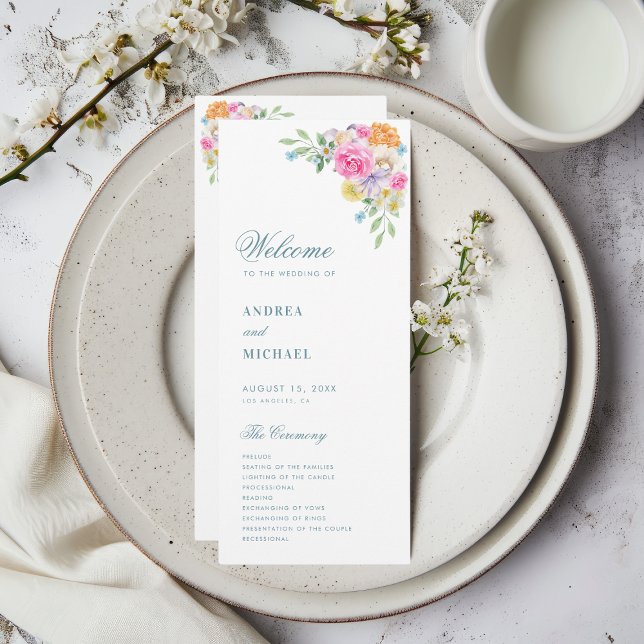 Programa Casamento de Sangue Vibrante Floral Azul Cor-de-Ro (Criador carregado)