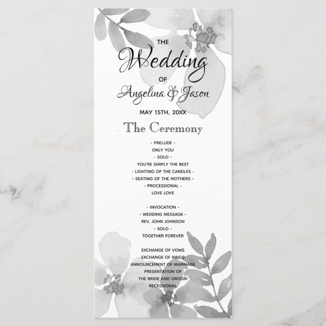 Programa Casamento de Script de Caligrafia Moderna (Frente)