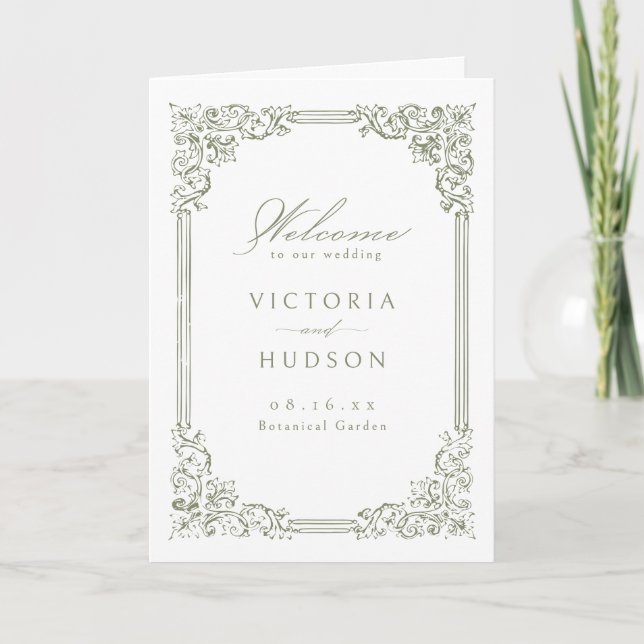 Programa Casamento de Script Elegante de Frame Verde Sage (Frente)