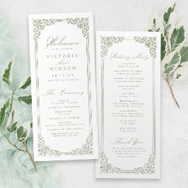 Programa Casamento de Script Elegante de Frame Verde Sage