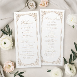 Programa Casamento de Script Elegante de Frame Vintage Neut