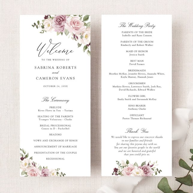 Programa Casamento de Script Elegante de Mauve Blush Greene (Criador carregado)