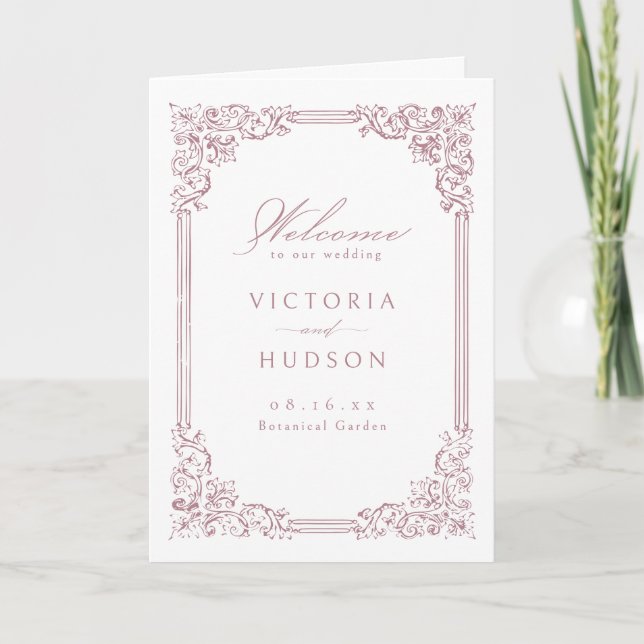 Programa Casamento de Script Elegante de Moldura Rosa Dusty (Frente)