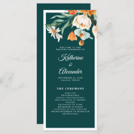 Programa Casamento de Script Elegante Floral Floral Laranja