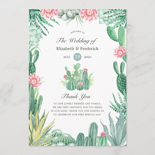 Programa Casamento de Succulents de Aquarela (Frente)
