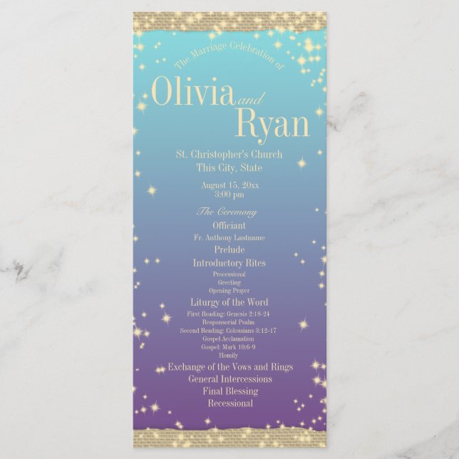 Programa Casamento de Teal e Rústico Ombre" (Frente)