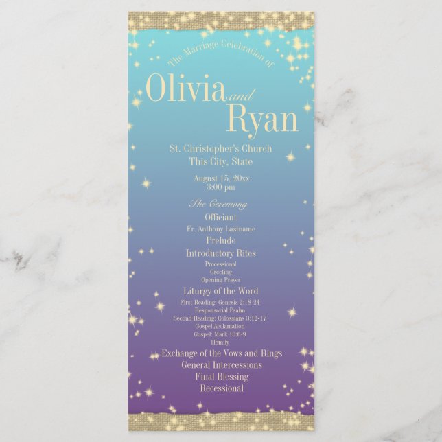 Programa Casamento de Teal e Rústico Ombre" (Frente)