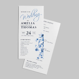 Programa Casamento De Toile Azul Floral Francês Elegante