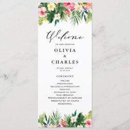 Programa Casamento de Verão com Flores Tropicais de Aquarel