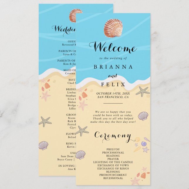 Programa Casamento de Verão Minimalista Oceano Azul (Frente/Verso)