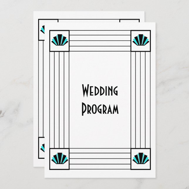 Programa Casamento Design de Arte Azul (Frente/Verso)