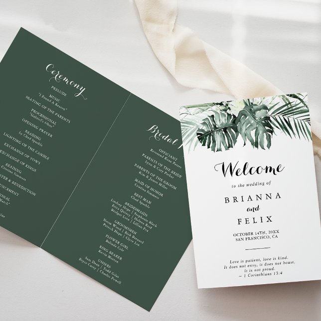 Programa Casamento Destilado De Verde Tropical White Floral (Criador carregado)