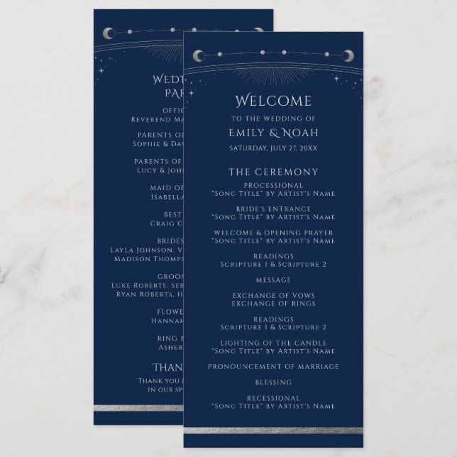 Programa Casamento do Sol Lua Estrelas Prata Dourado Navy C (Frente/Verso)