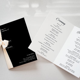 Programa Casamento Dobrado Caligrafia Preto e Branco Clássi