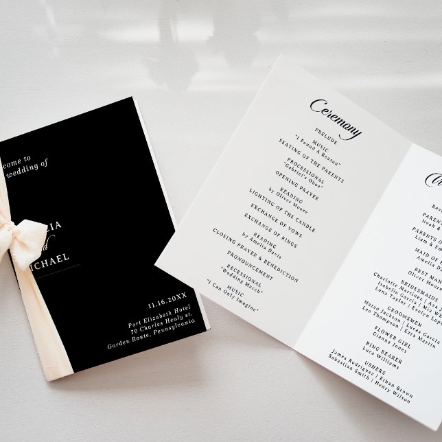 Programa Casamento Dobrado Caligrafia Preto e Branco Clássi (Criador carregado)