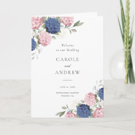 Programa Casamento Dobrado de Hortênsia Rosa Floral e Azul 