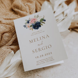 Programa Casamento Dourado de Flores Rosa Azul Dobrado