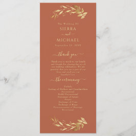 Programa Casamento Dourado de Folhagem Chic Terracotta Rust