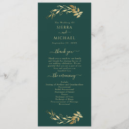 Programa Casamento Dourado de Folhagem Elegante Chic Emeral