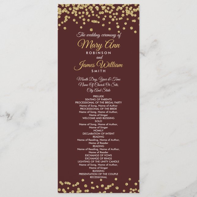Programa Casamento Dourado Faux Glitter Confetti M (Frente)