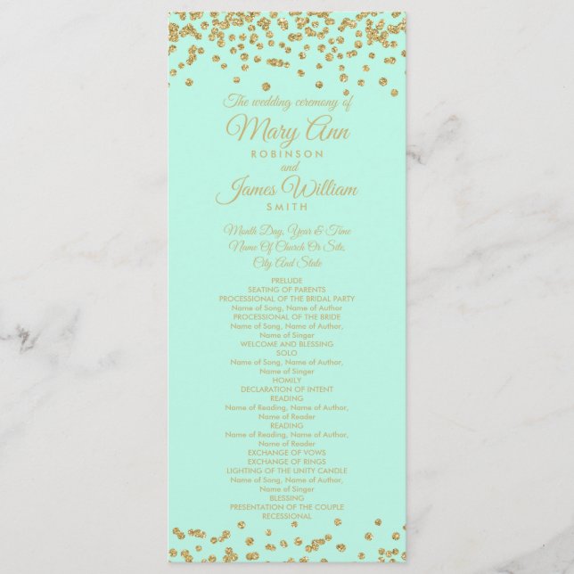 Programa Casamento Dourado Faux Glitter Confetti M (Frente)