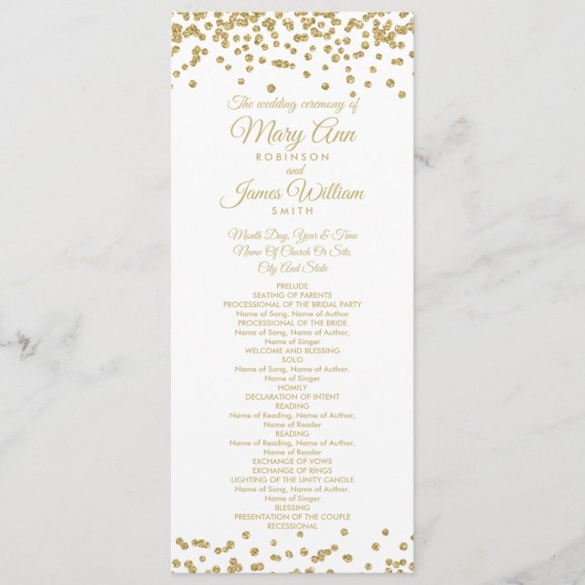 Programa Casamento Dourado Faux Glitter Confetti W (Frente)