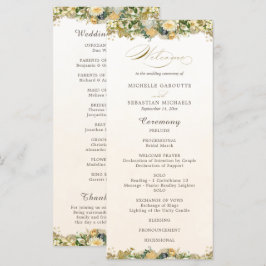 Programa Casamento Dourado Floral Branco Elegante Watercolo
