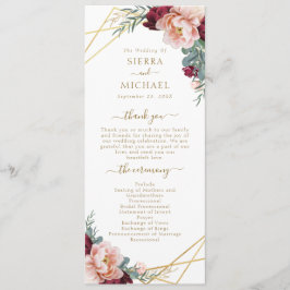 Programa Casamento Dourado Floral de Blush Burgundy