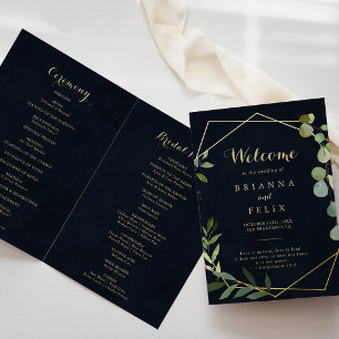 Programa Casamento Dourado Geométrico Azul Dobrado