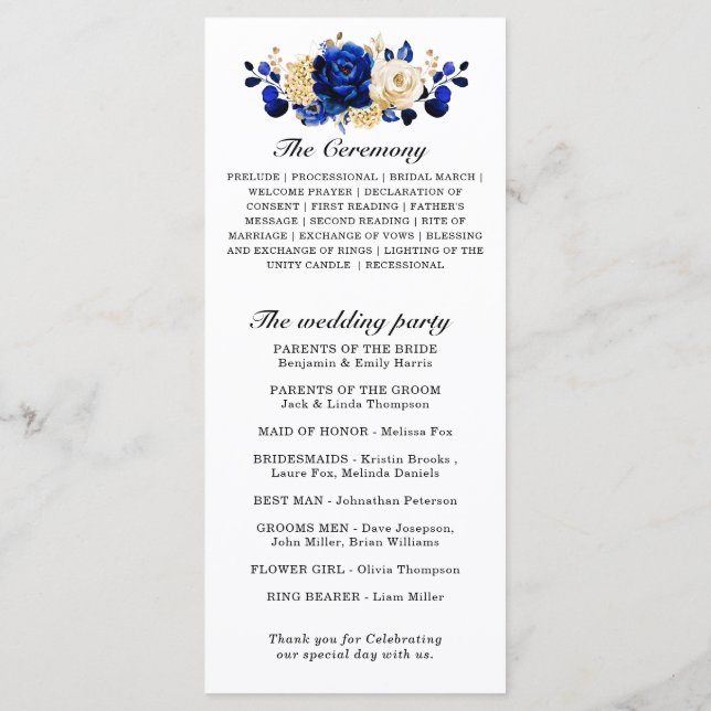 Programa Casamento Dourado Metálico Real Azul Amarelo (Verso)