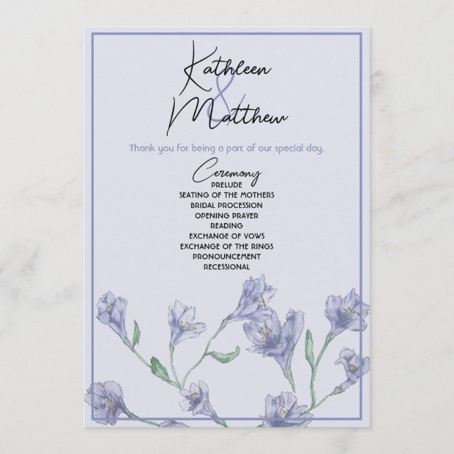 Programa Casamento Dusty Blue Floral Watercolor (Frente)