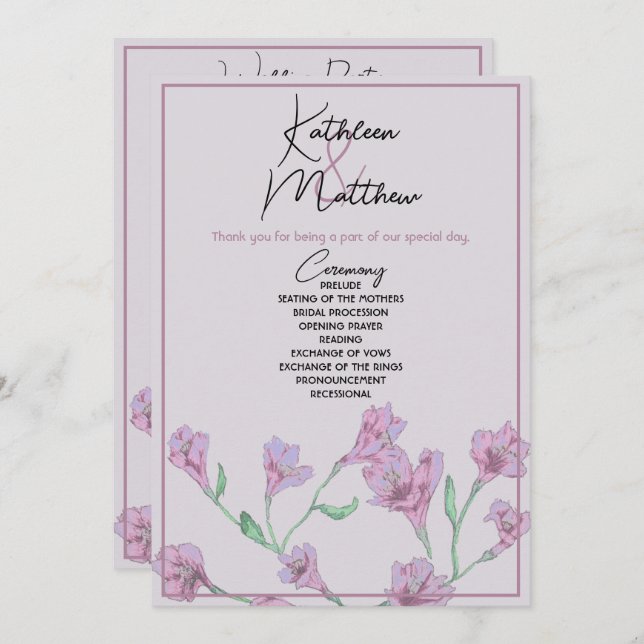 Programa Casamento Dusty Pink Floral Watercolor (Frente/Verso)