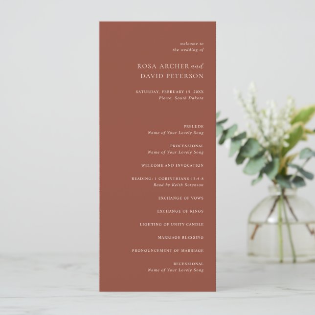 Programa Casamento Editorial Moderno em Cobre Rústico (Em pé/Frente)