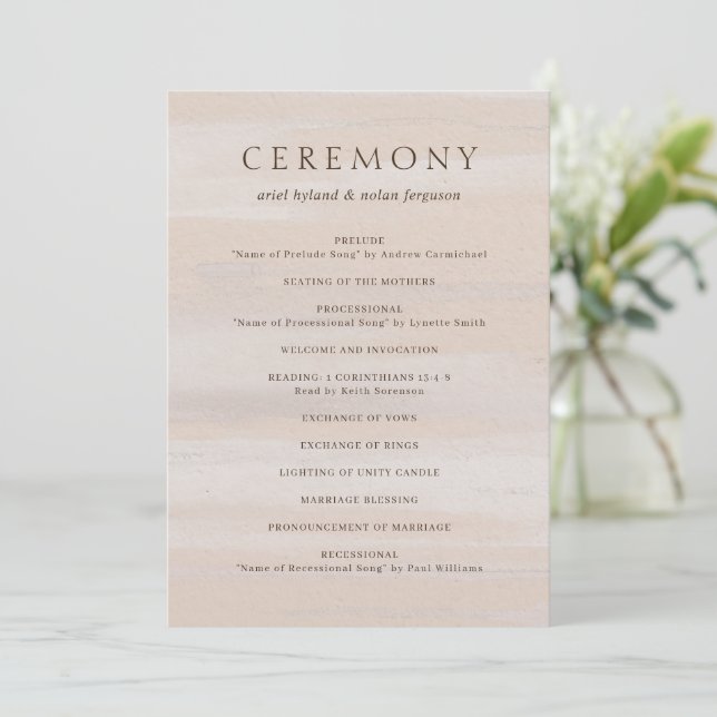 Programa Casamento Elegante com Aquarela Neutra Moderna (Em pé/Frente)