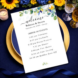 Programa Casamento elegante com flores em aquarela amarelo