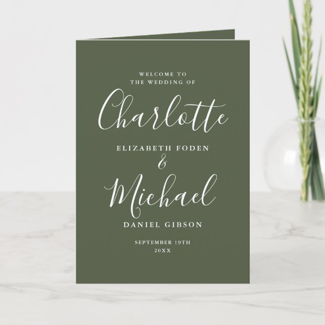 Programa Casamento Elegante com Letra de Cursiva em Verde O (Frente)