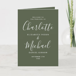 Programa Casamento Elegante com Letra de Cursiva em Verde O