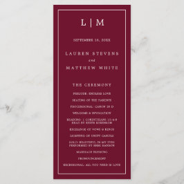 Programa Casamento Elegante com Monograma Simples em Borgon