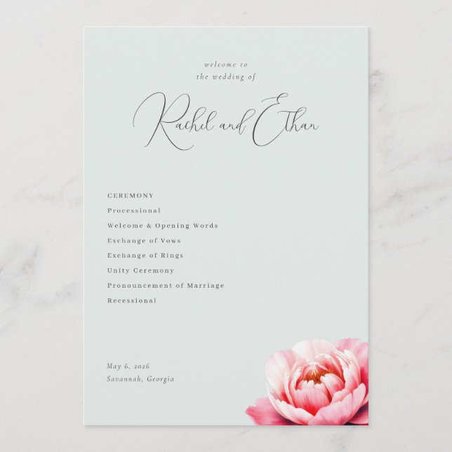 Programa Casamento Elegante com Peônia em Tom de Hortelã (Frente)
