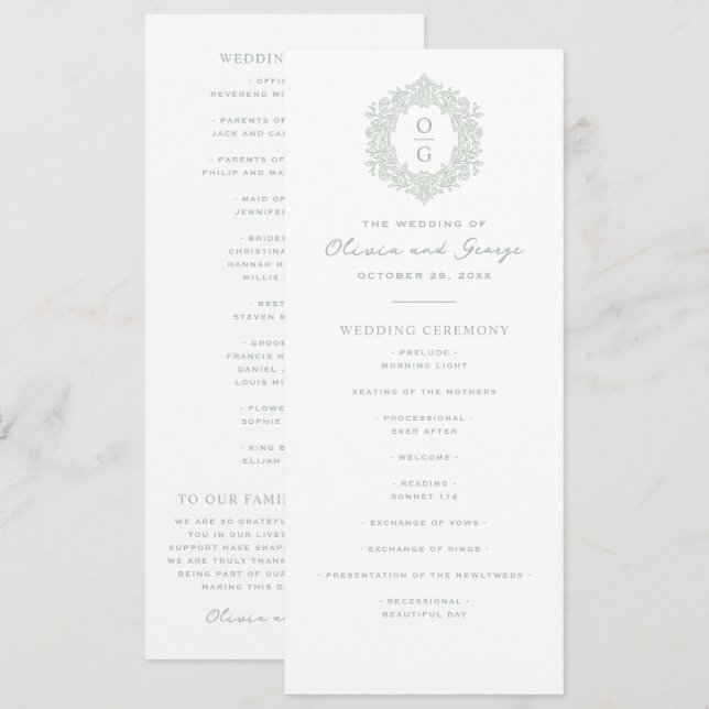 Programa Casamento Elegante com Verde Sage (Frente/Verso)