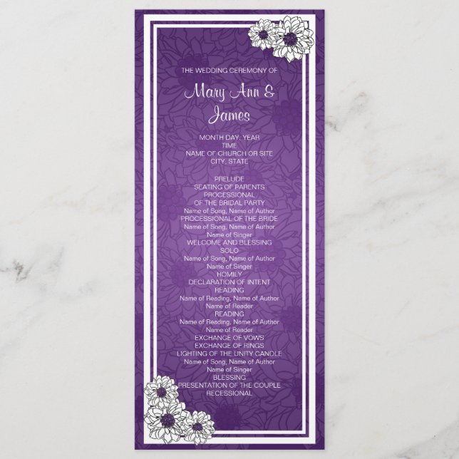 Programa Casamento Elegante Dahlia Floral Purple (Frente)