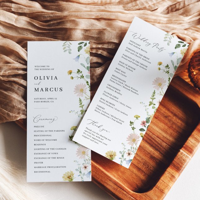 Programa Casamento Elegante De Flor Selvagem De Blush Prima (Front/Back)